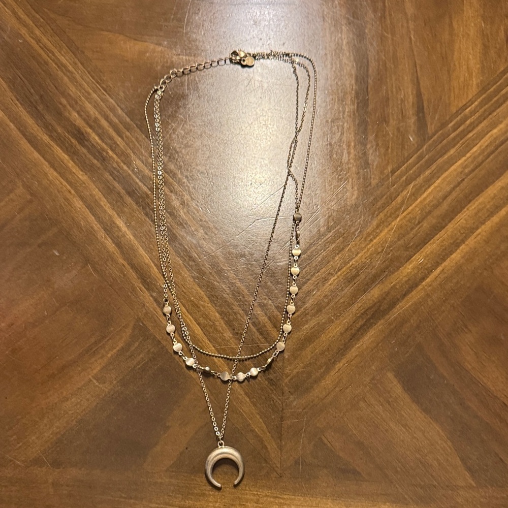 Gold Layered Crescent Moon Necklace - Celestial Boho Jewelry